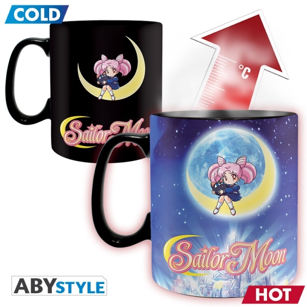 Mit dieser Wärmewechsel Tasse gießen Sie Ihr heißes Getränk ein und entdecken Sie eine wunderschöne Landschaft mit Prinzessin Serenity, die sich Sailor Moon und Sailor Chibi Moon anschließt.